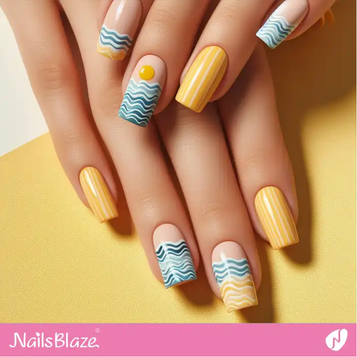Seamless Ocean Wave and Striped Pattern Nails | Save the Ocean Nails - NB3269